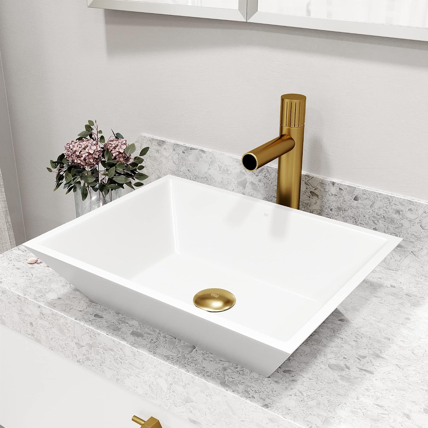 VIGO Ashford Single-Handle Single-Hole Mount Vessel Bathroom Sink Faucet, 11-Inch, Matte Brushed Gold, Modern Design, Solid Brass, 1.2 GPM WaterSense & Ceramic Disc Valve, Corrosion-Resistant