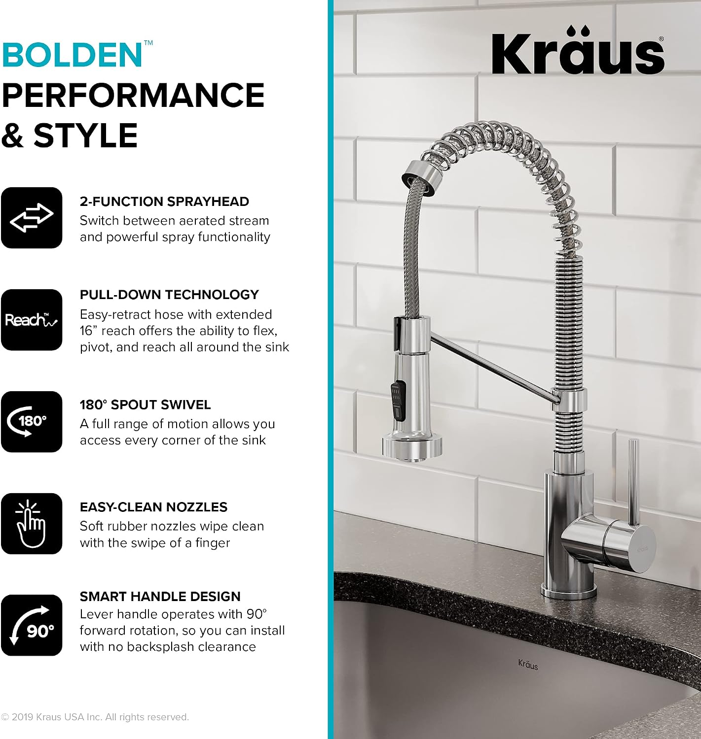 KRAUS Bolden™ Single Handle 18-Inch Commercial Kitchen Faucet with Air Gap in Chrome Finish