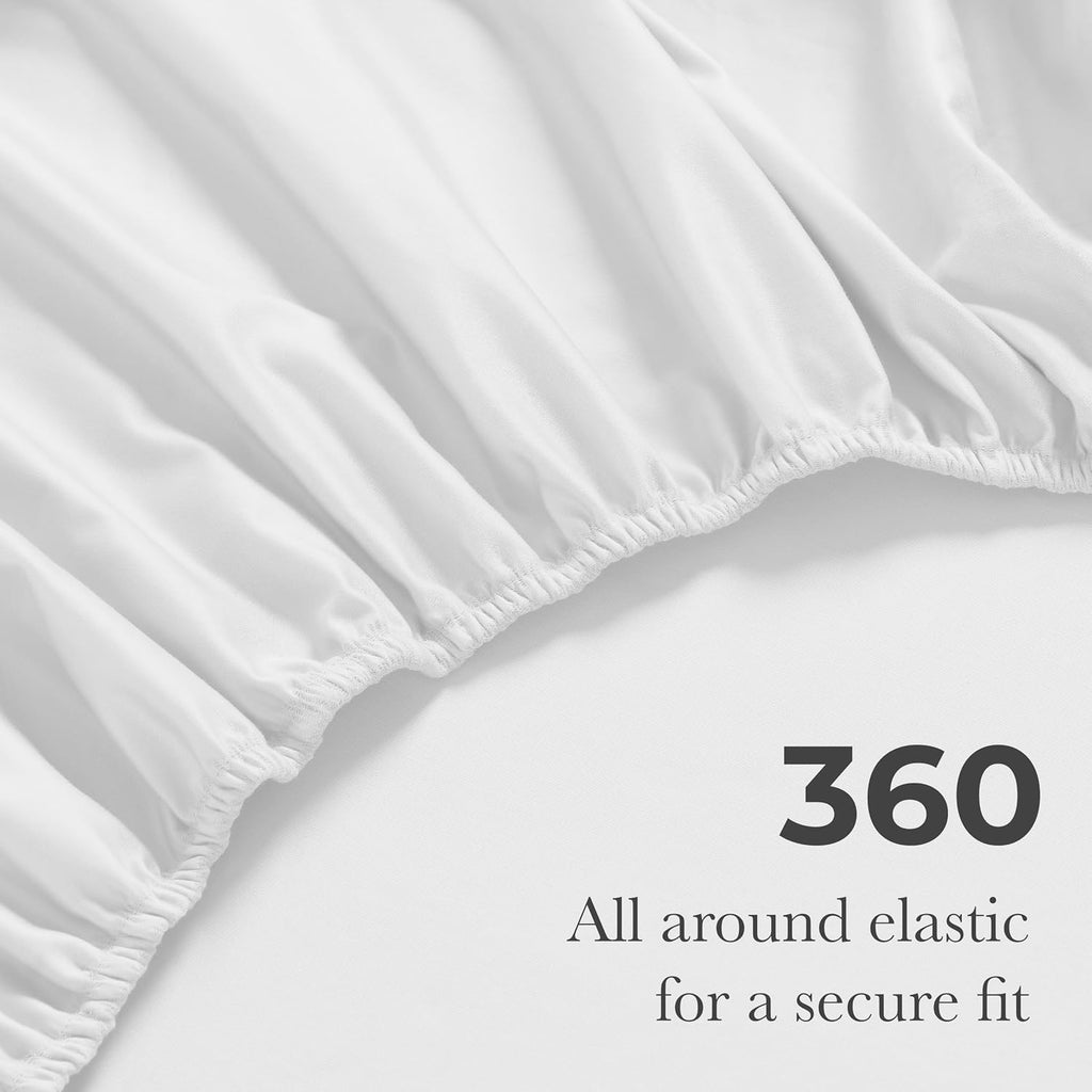 Superior Egyptian Cotton 3 Piece Sheet Set, 650 Thread Count, Eco-Friendly, Sustainable Sheets, Ultra-Soft Basics, Solid, Deep Pocket Fitted Sheet, Flat Sheet, Pillowcase, Twin XL, White