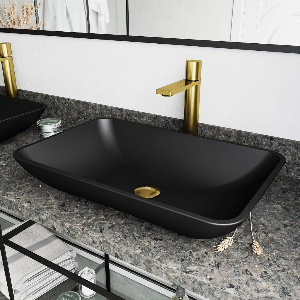 VIGO Gotham Single-Handle Single-Hole Mount Vessel Bathroom Sink Faucet, 12-Inch, Matte Brushed Gold, Modern Design, Solid Brass, 1.2 GPM WaterSense & Ceramic Disc Valve, Corrosion-Resistant