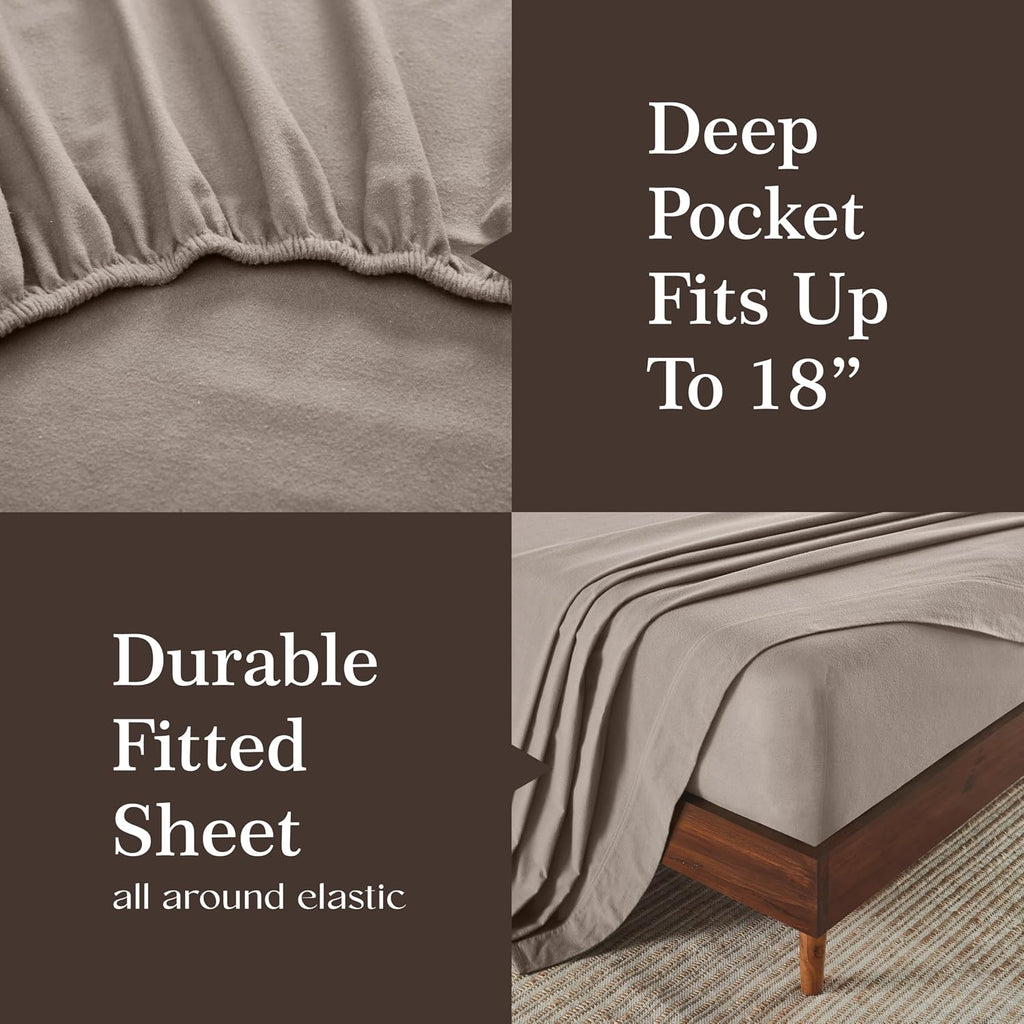 Superior Rome Flannel Cotton Sheet Set, Ultra-Soft Fuzzy Sheets, Modern, Farmhouse Bedding, Basics, Includes; Flat Sheet, Elastic Deep Pocket Fitted Sheet, Pillowcase, Twin, Solid Grey