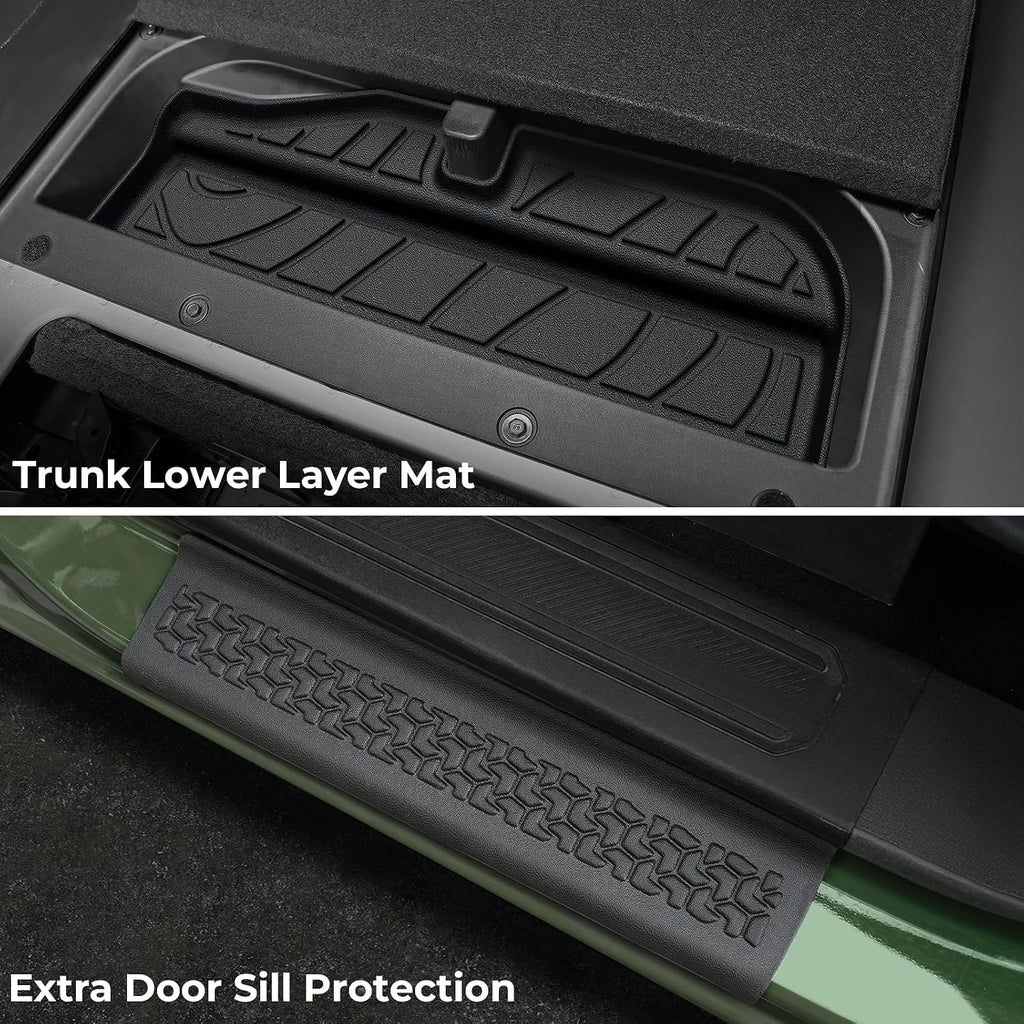 Floor Mats for Ford Bronco 2021-2026, All Weather Floor Mats Trunk Cargo Liner with Backrest Protectors and Door Sill Guards Accessories, Full Coverage Set (Fit 4 Door Models)