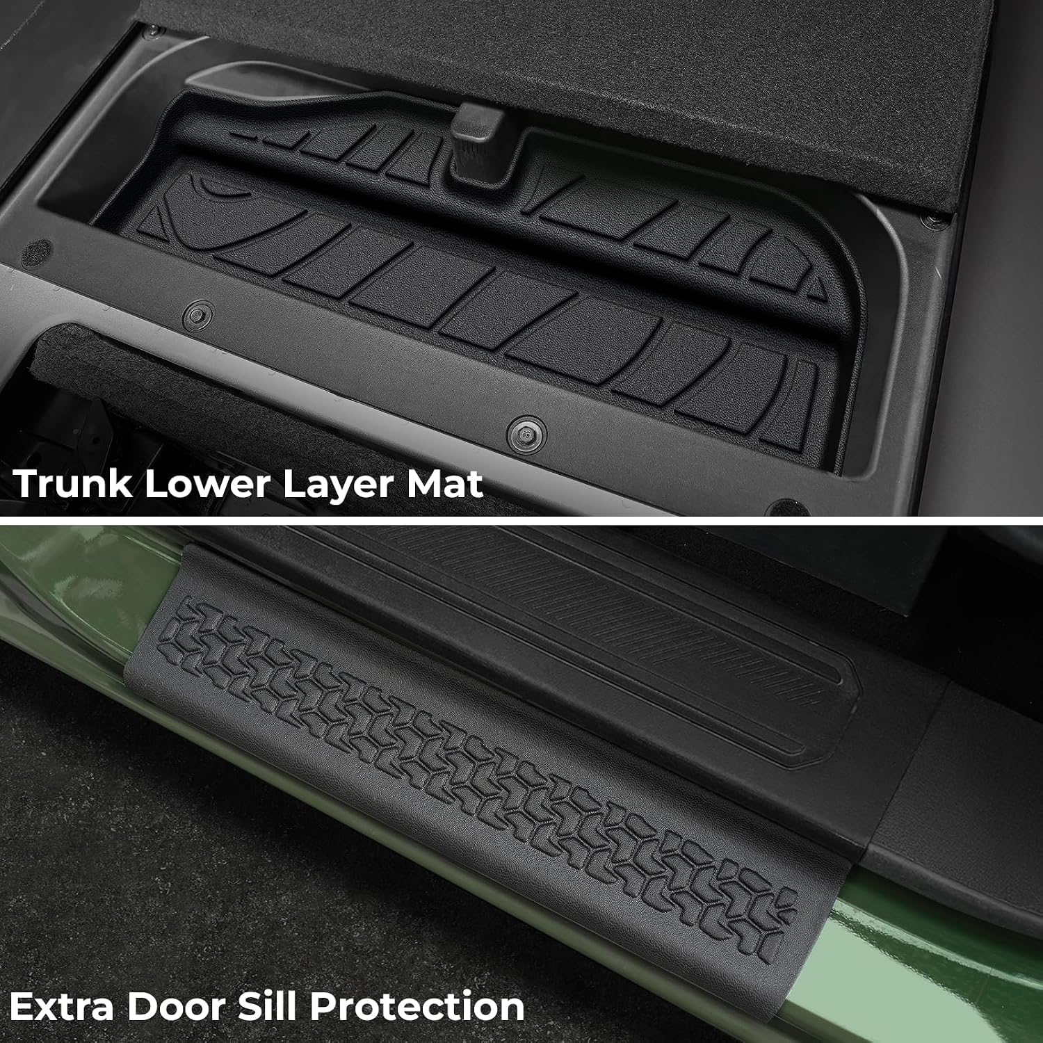 Floor Mats for Ford Bronco 2021-2026, All Weather Floor Mats Trunk Cargo Liner with Backrest Protectors and Door Sill Guards Accessories, Full Coverage Set (Fit 4 Door Models)