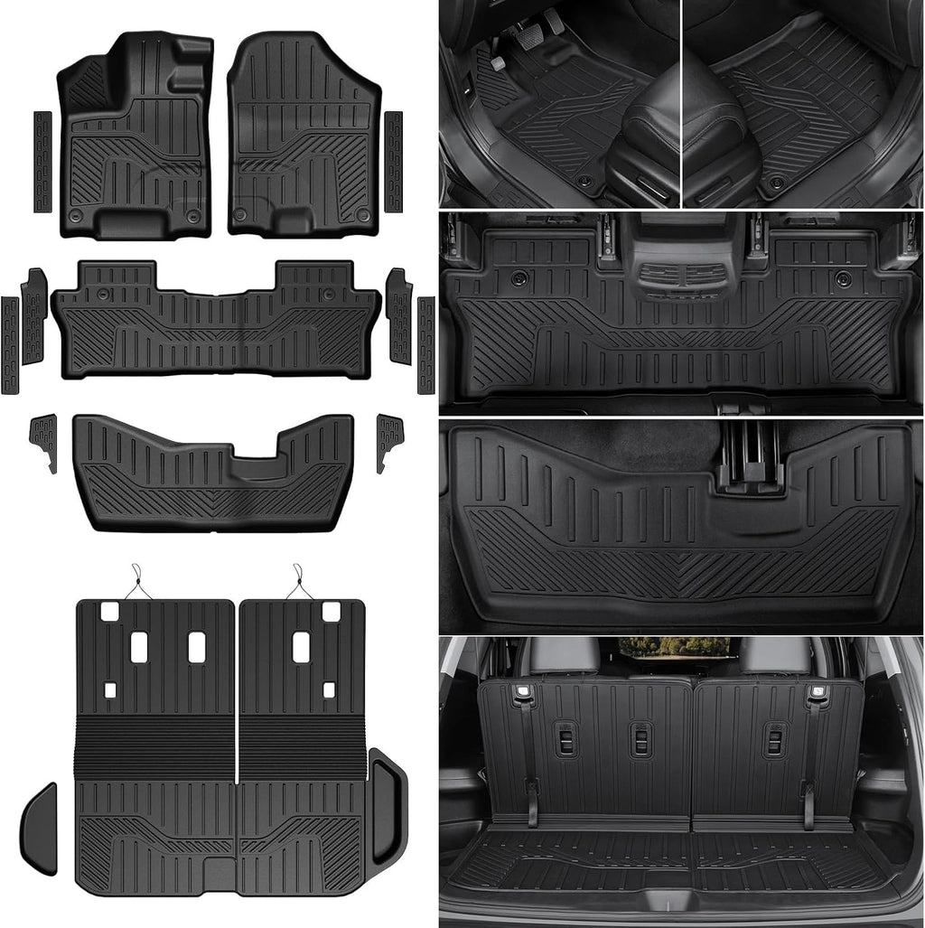 Floor Mats for 2016-2022 Honda Pilot 8 Passengers (No Elite Models), Cargo Mat with Backrest Mat All Weather Protection TPE Car Liner for Honda Pilot Door Sill Guards Accessories
