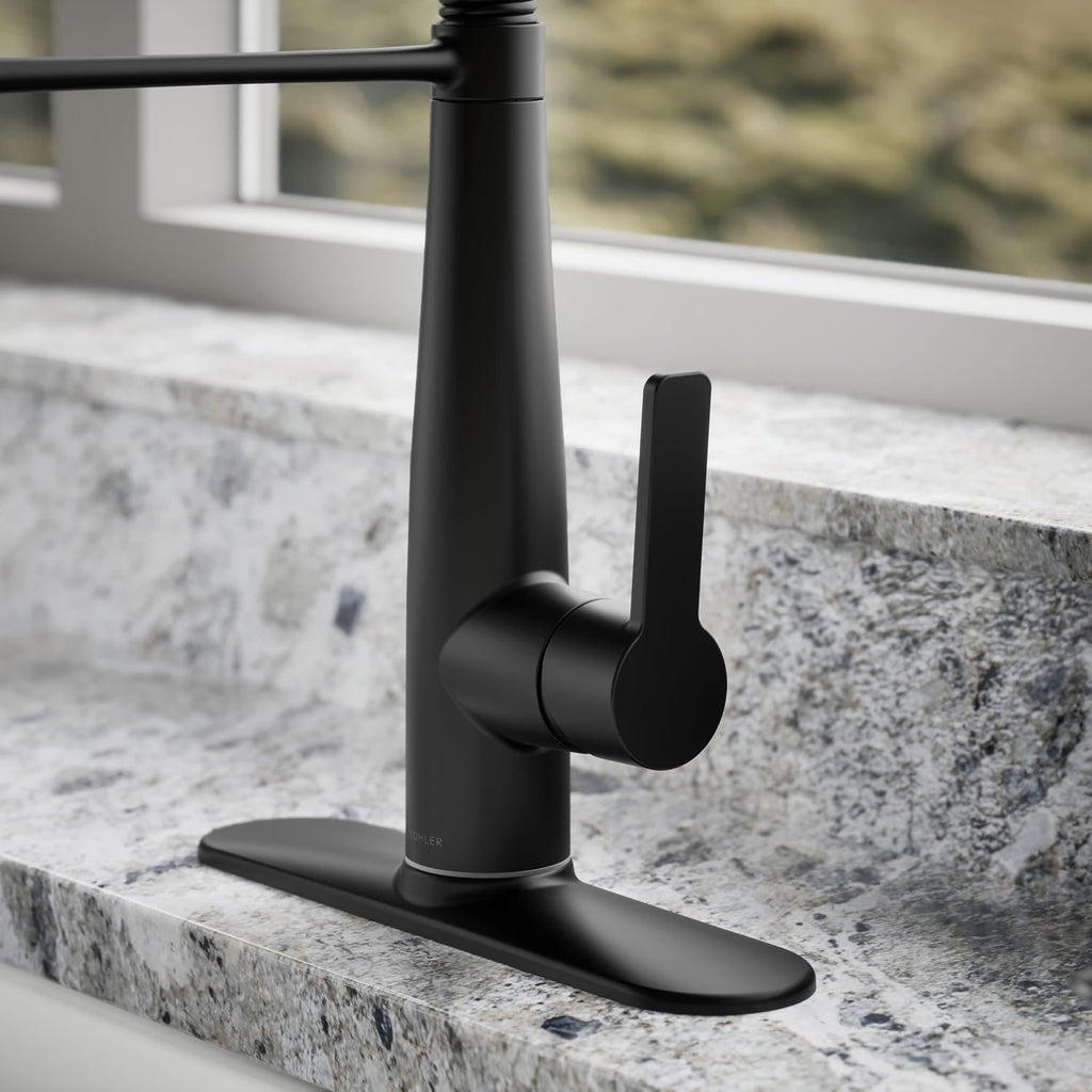 KOHLER K-REC22745-SD-BL Semi-Professional Kitchen Sink Faucets with Soap Dispenser, Commercial Kitchen Faucets with Pull Down Sprayer, Matte Black