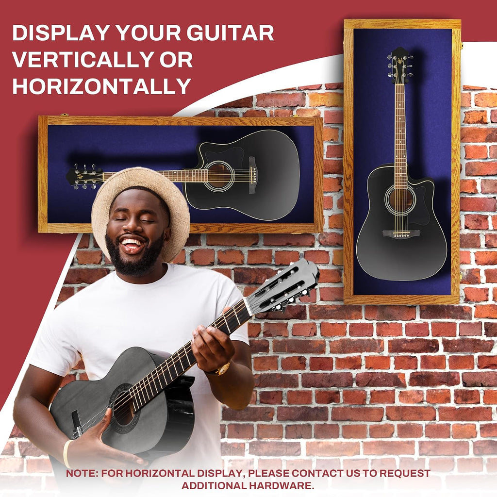 PENNZONI Acoustic Guitar Display Case - Acrylic Acoustic Guitar Case - Guitar Display Case Wall Mount, Guitar Wall Case Made from Hardwood Frame & Clear Acrylic | Natrual Oak