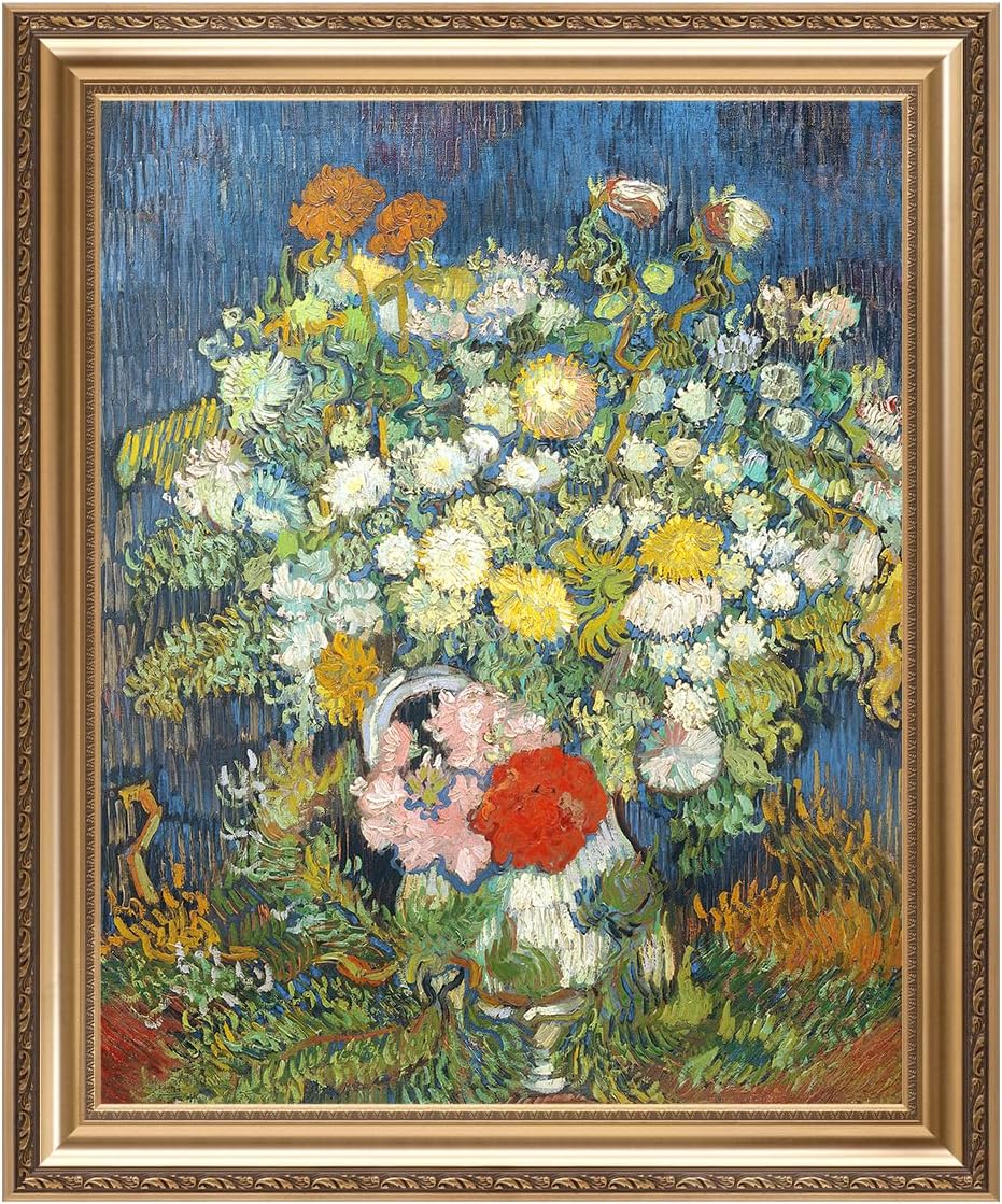 IPIC - Bouquet of Flowers in a Vase, Vincent Van Gogh Art Reproduction. Giclee Canvas Prints Wall Art with classic golden frame. Screen Size:30X24