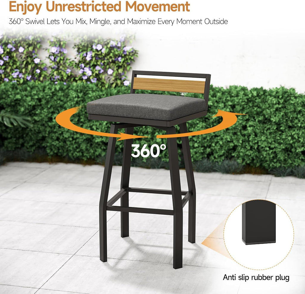 ONBRILL 5-Piece Outdoor Patio Bar Set, Outdoor Bar Table and Chairs Set w/Storage Shelves, Wood Plastic Tabletop, 360° Swivel Stools, Weather-Resistant, Outdoor Furniture for Backyard, Garden, Porch