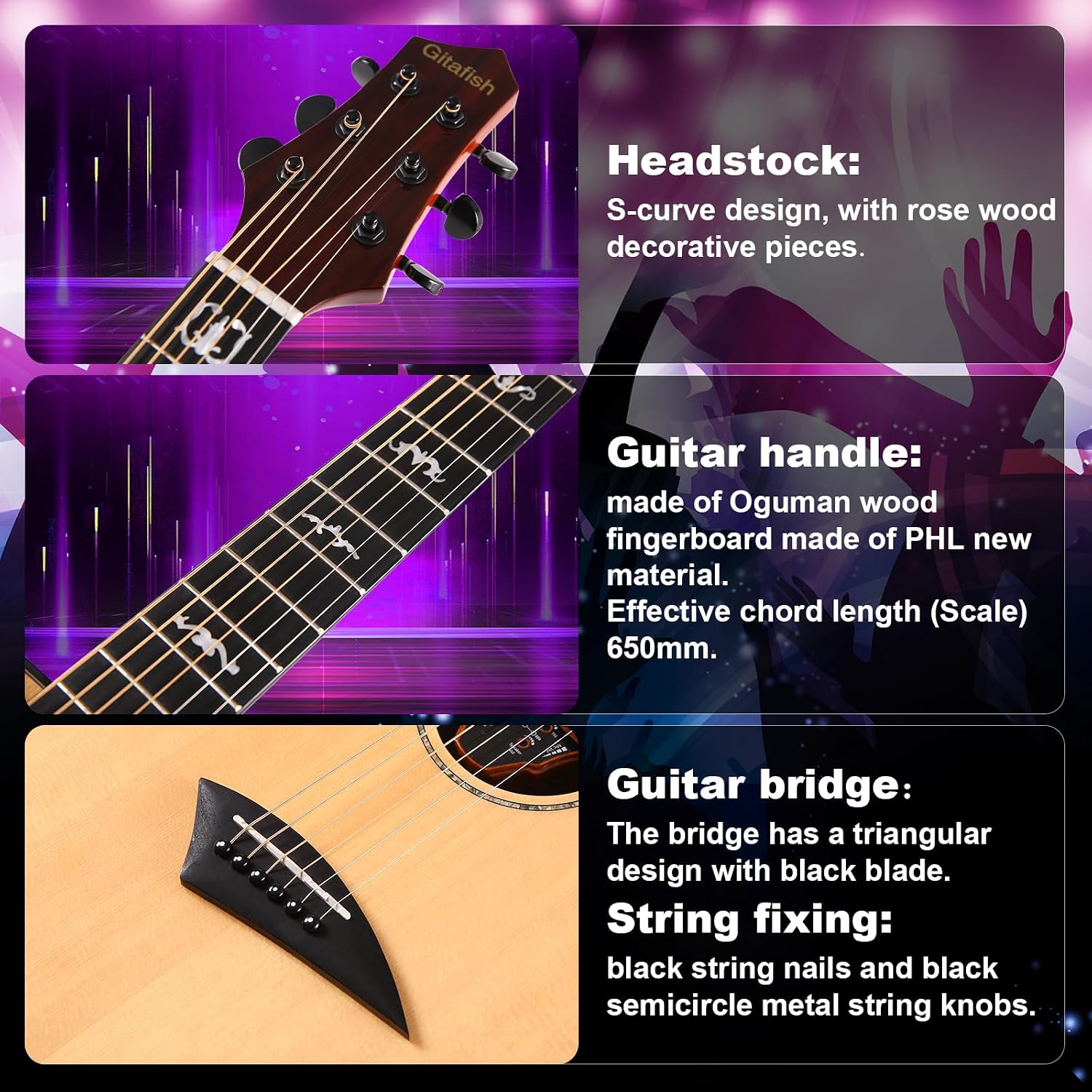 Folk Acoustic Guitar Built-in Effector Kids Adult Beginner Spruce 41'' Cutaway JF Barrel Folk Guitarra Strap Tuner Capo 6 Steel Strings Rock Folk Guitar
