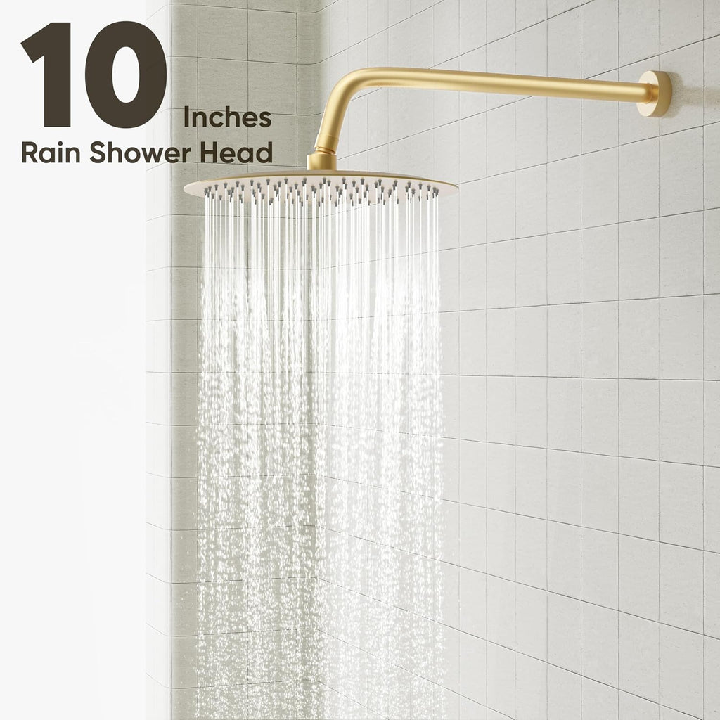 Gabrylly Gold Shower Head System, Shower Faucet Set with Pressure Balance Shower Valve, 10 Inch Shower Heads with 5-Setting handheld Spray Combo, High Pressure Shower Fixtures, Brushed Gold