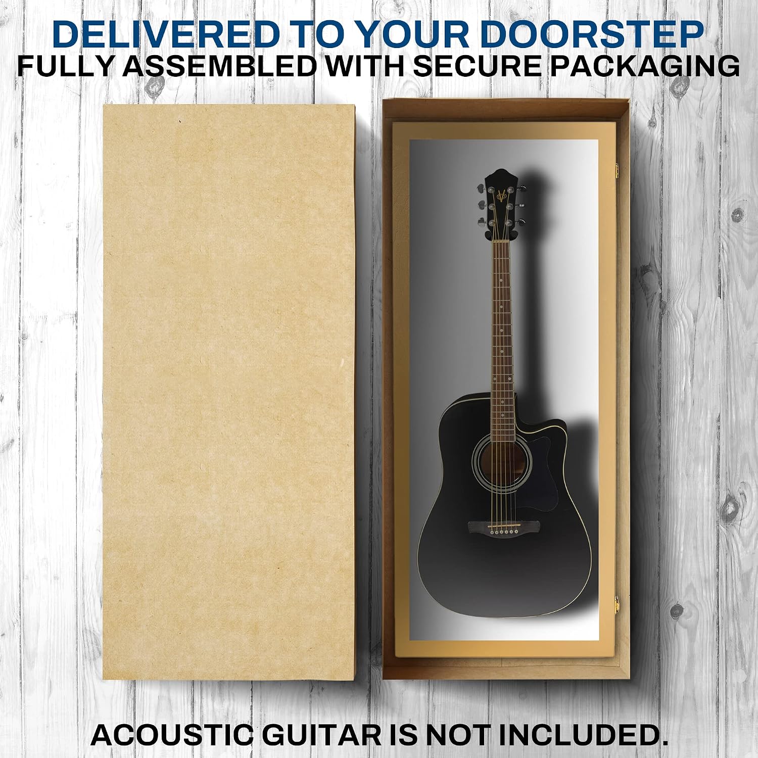 PENNZONI Acoustic Guitar Display Case - Acrylic Acoustic Guitar Case - Guitar Display Case Wall Mount Made from Hardwood Frame & Clear Acrylic - Golden Oak w/Felt White
