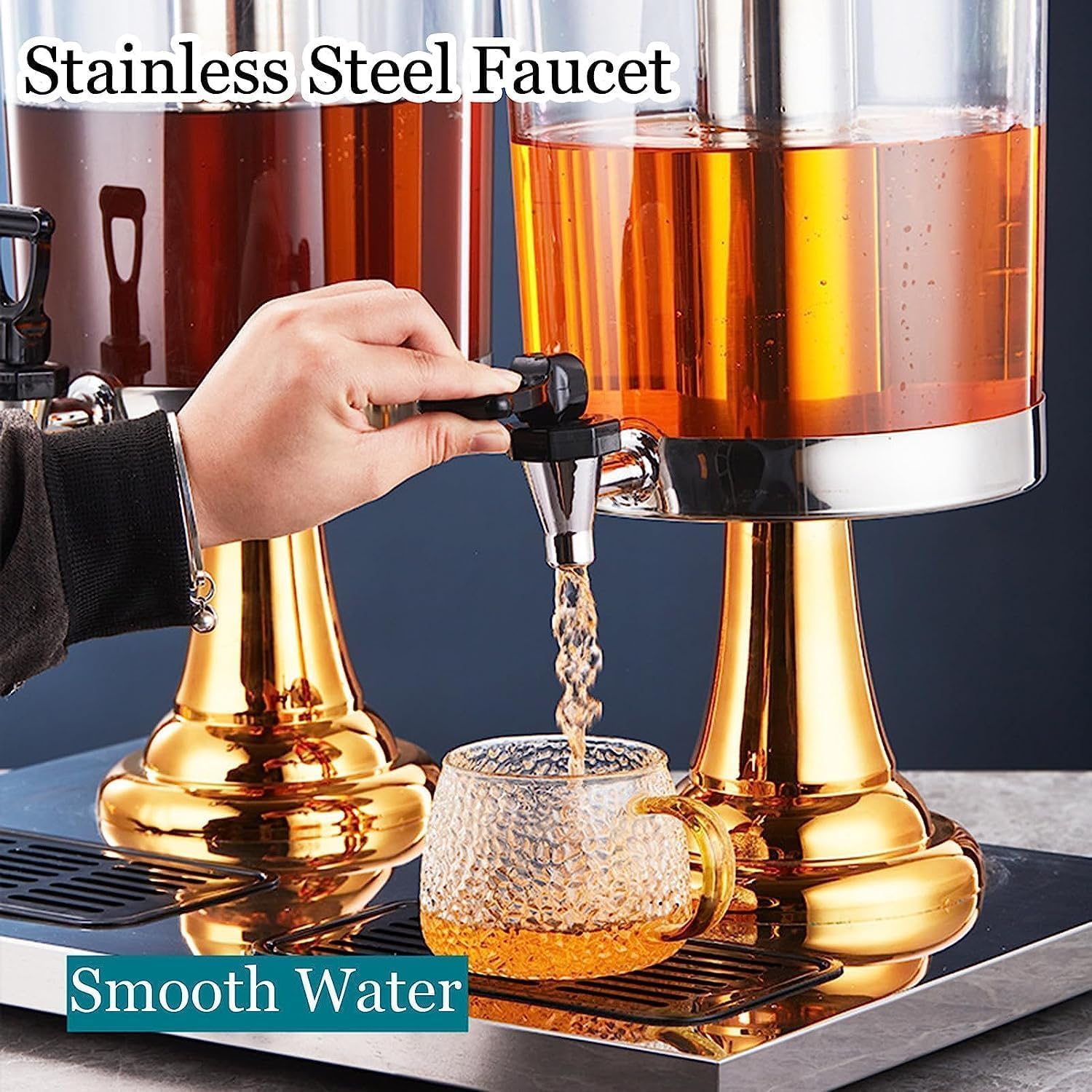 Drink dispensers for Parties, Beverage Machine, Buffet Stainless Steel Juice Bucket, Hot and Cold Drink Machine with Faucet, for Restaurant Hotel Bar(Gold,8L)