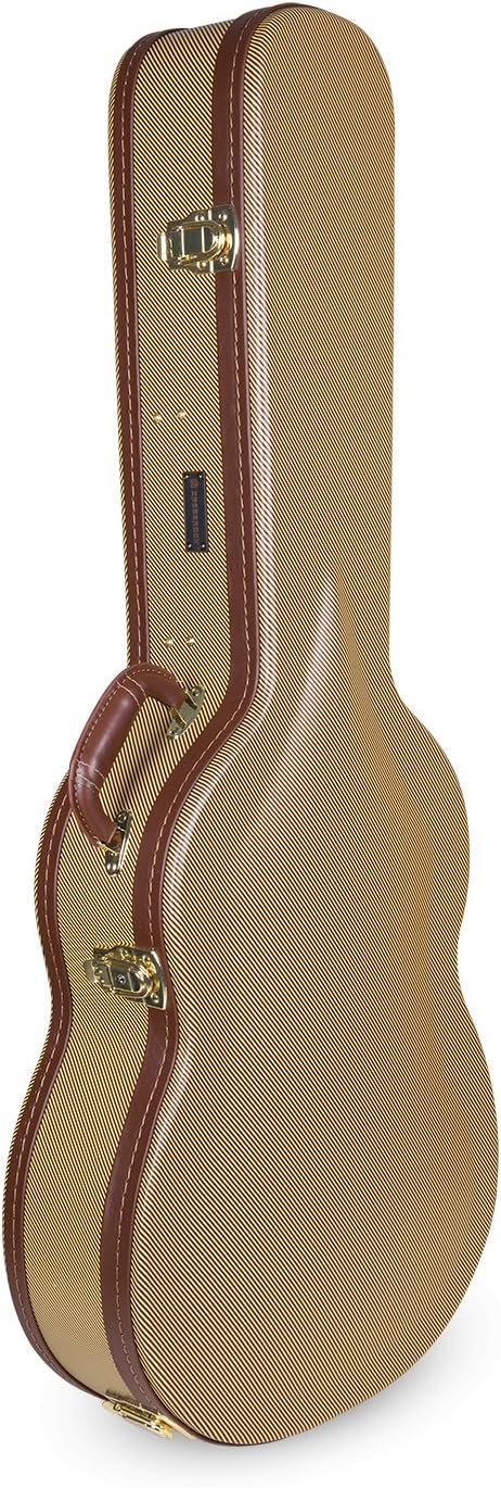 Crossrock Wooden Classical Guitar Case for 4/4 Full Size | Arched Top Design, Plush Interior, Metal Latches, Storage Compartment – Durable Hard Shell-Vintage Tweed(CRW600CTW)
