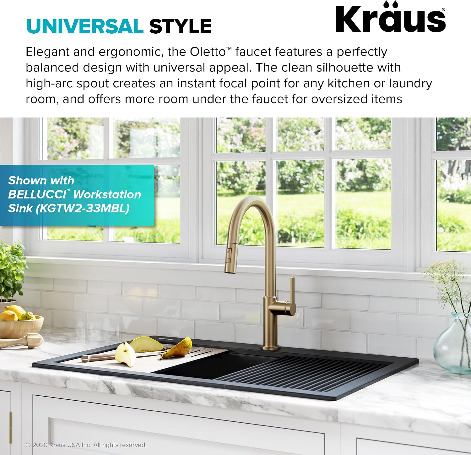 KRAUS Oletto Single Handle Pull Down Kitchen Faucet in Spot Free Antique Champagne Bronze, KPF-2820SFACB