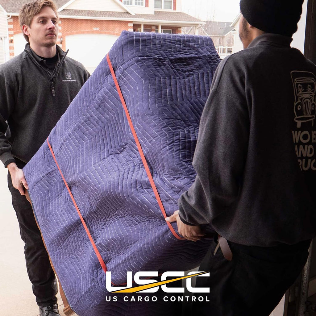 US Cargo Control Moving Blankets Heavy Duty 72'x80' 24-Pack (43 lbs/doz), Packing Blankets for Moving Furniture, Shipping, and Storage, Lightweight Quilted Furniture Pads, Tough Blue Polyester