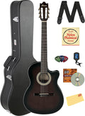Ibanez GA35TCE Classical Acoustic-Electric Guitar - Dark Violin Sunburst High Gloss Bundle with Case, Tuner, Strap, Strings, Picks, Austin Bazaar Instructional DVD, and Polishing Cloth