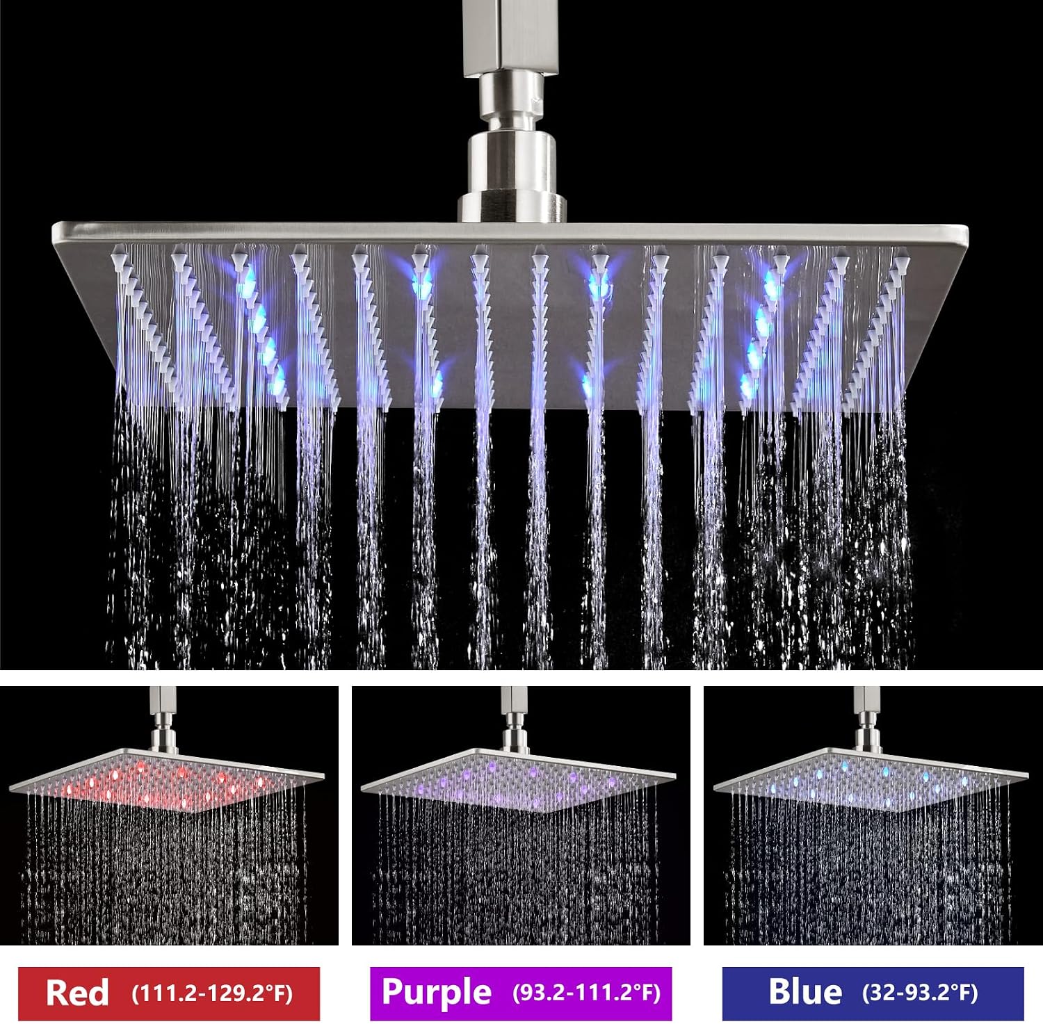 Aolemi Ceiling Mount Shower Faucet Set with Handheld Spray High Pressure Shower Faucets Sets Complete Rough-in Valve and Shower Trim Kit System Included Rainfall Brushed Nickel 12 Inch LED Shower Head