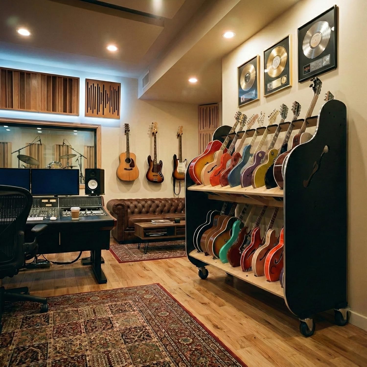 A&S Crafted Products Double-Stack 2-Tier Electric Guitar Rack - The Session-Pro | With Heavy-Duty Wheels and Holds 18 Instruments | Made in U.S.A.