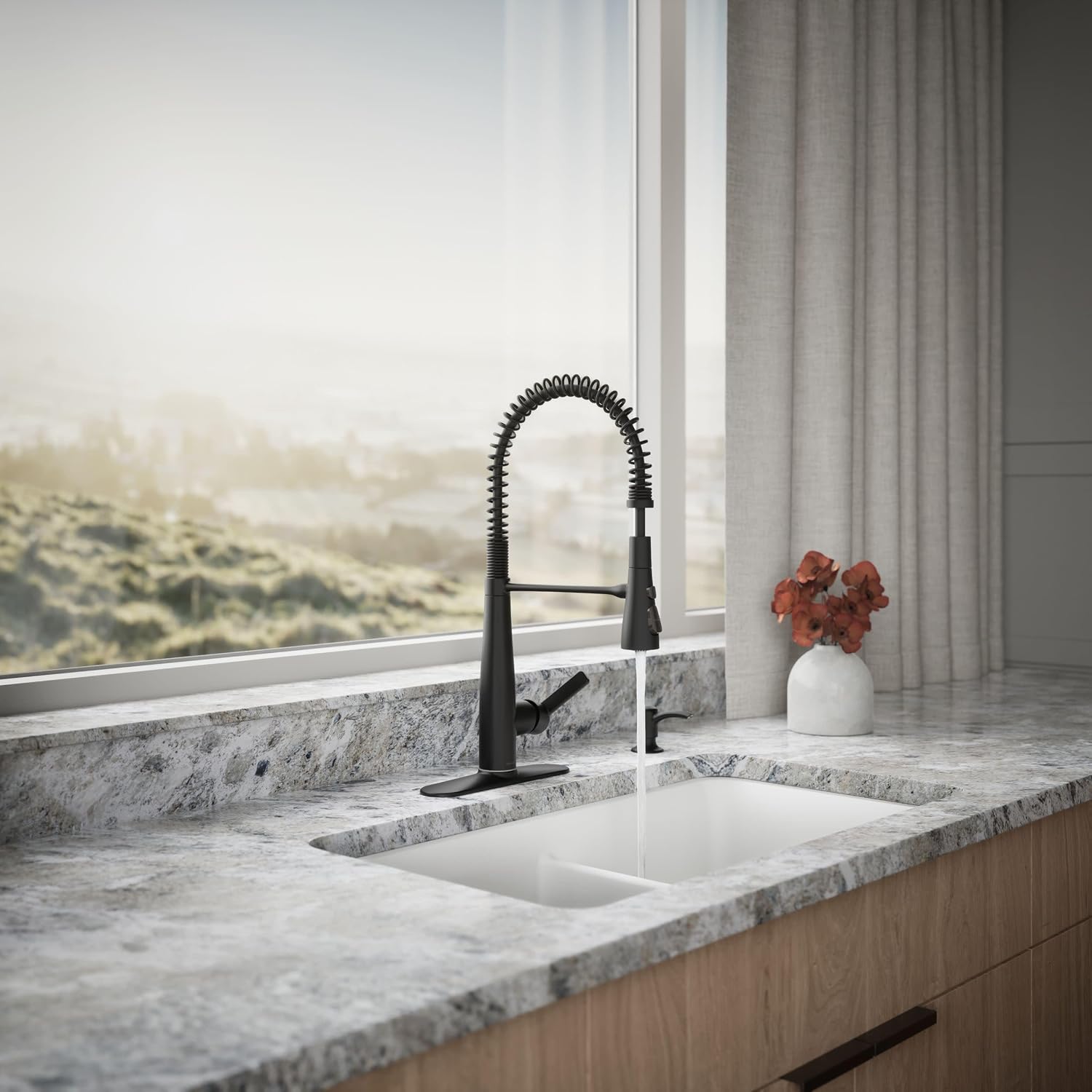 KOHLER K-REC22745-SD-BL Semi-Professional Kitchen Sink Faucets with Soap Dispenser, Commercial Kitchen Faucets with Pull Down Sprayer, Matte Black
