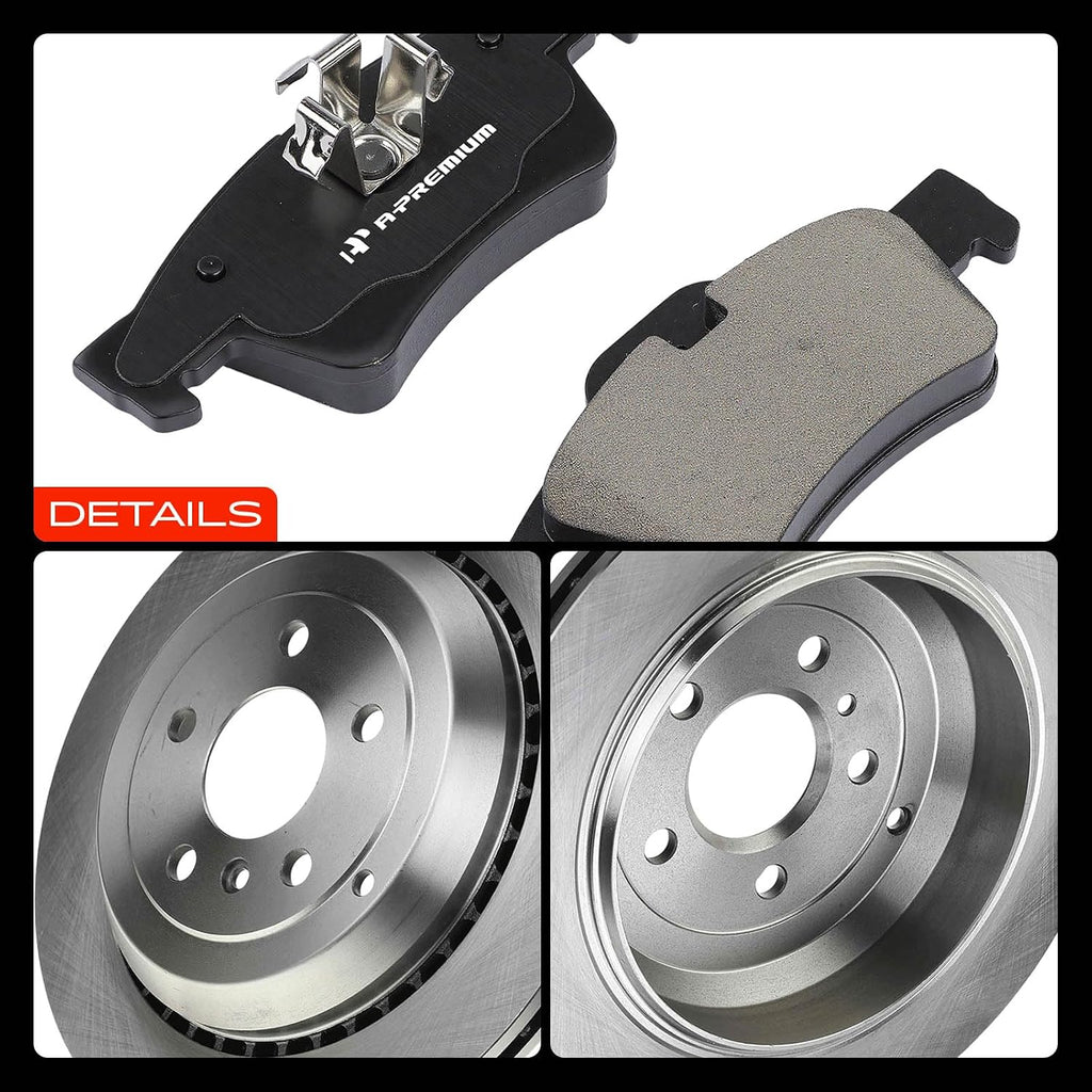 A-Premium Front & Rear Vented Disc Brake Rotors + Ceramic Pads Kit Compatible with Select Mercedes-Benz Models - GL320 2007-2009, GL350 2010-2012, GL450, GL550, ML320, ML350, ML450, ML500, ML550, R350