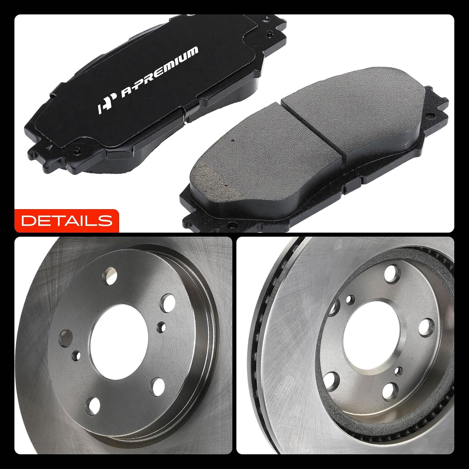 A-Premium 10.82 inch (275mm) Front Vented Disc Brake Rotors + Ceramic Pads Kit Compatible with Toyota, Lexus and Scion Models - RAV4 2006-2018, xB 2008-2015, Prius V 2012-2017, HS250h 2010-2012, 6-PC
