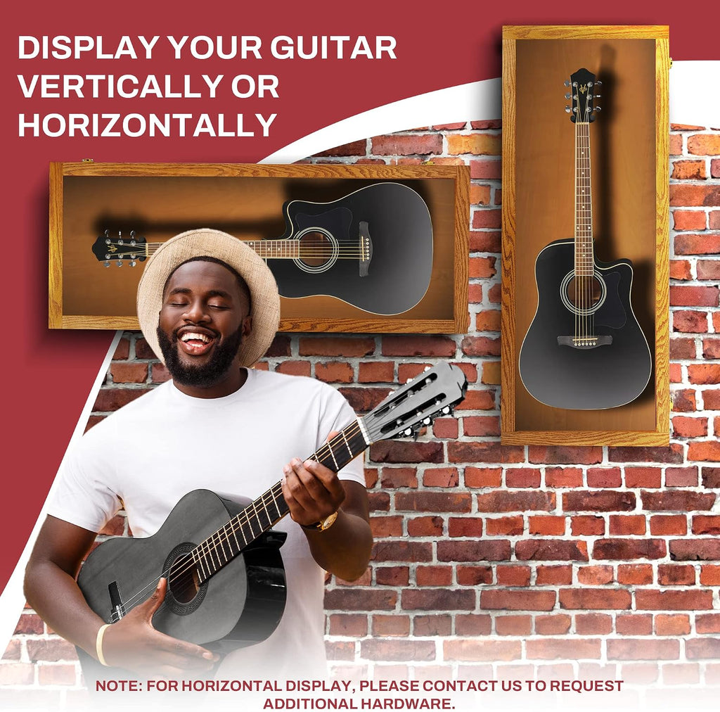 PENNZONI Acoustic Guitar Display Case - Acrylic Acoustic Guitar Case - Guitar Display Case Wall Mount, Guitar Wall Case Made from Hardwood Frame & Clear Acrylic | Natrual Oak
