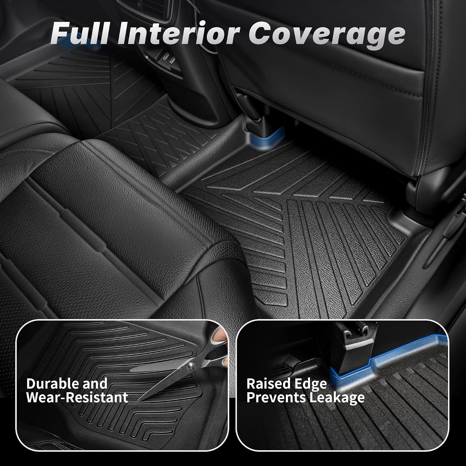 OEDRO Floor Mats Set Fit for 2017-2022 Honda CR-V (NOT for Hybrid), TPE All-Weather Custom Fit for Front, Rear & Cargo Mat in Upper(Highest) Position, Honda CRV Mats Accessories, Black