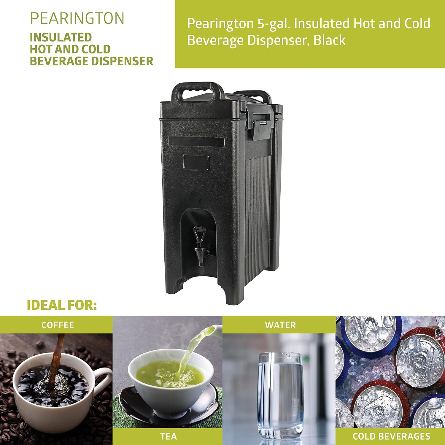 Pearington 5-gal. Insulated Hot and Cold Beverage Server/Dispenser, Black