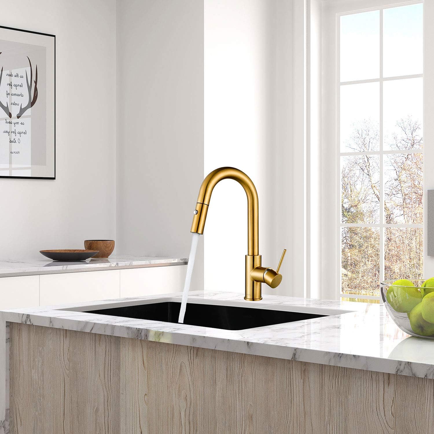 AguaStella AS59BG Brushed Gold Brightly Bar Faucet or Prep Kitchen Sink Faucet with Pull Down Sprayer and Single Handle