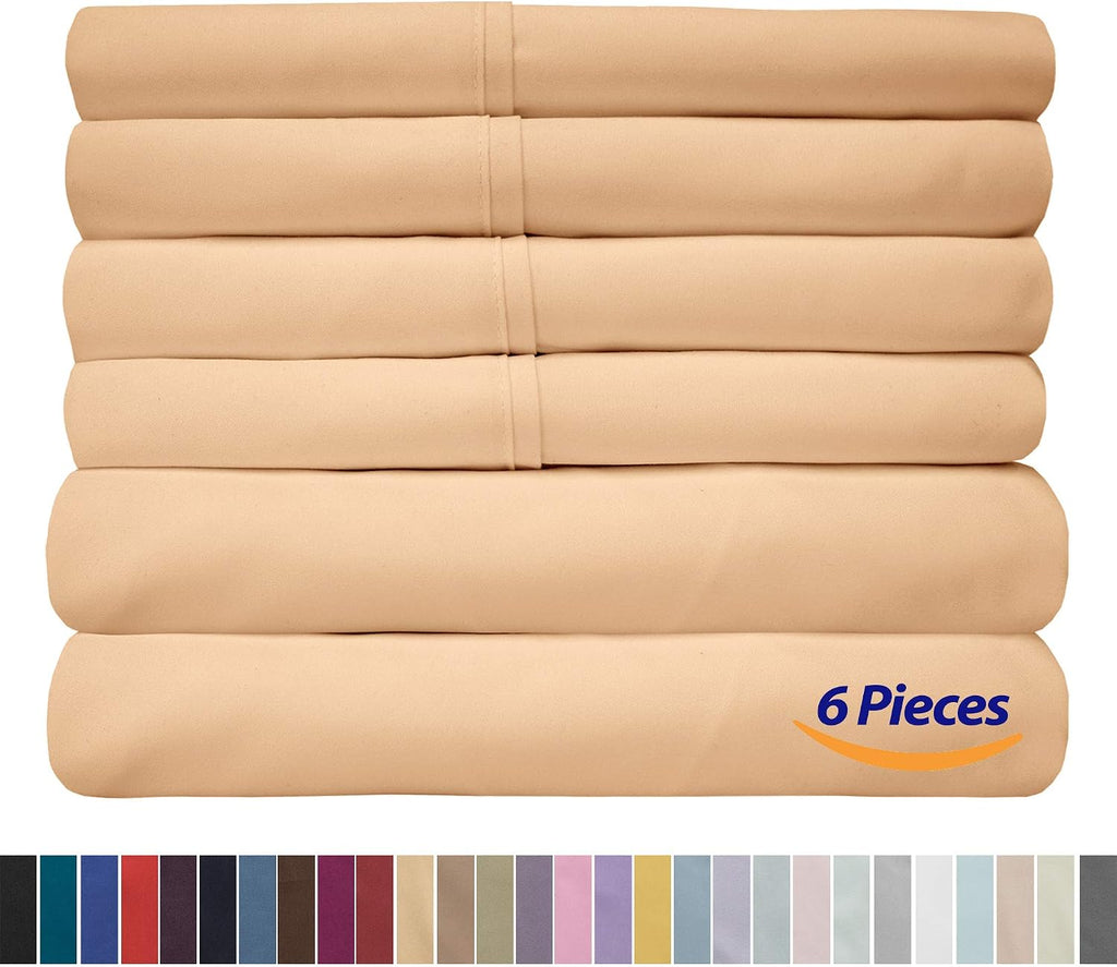 Sweet Home Collection Twin Size Bed Sheets - 4 Piece 1500 Thread Count Fine Brushed Microfiber Deep Pocket Set - 1 Extra Pillow CASE, Great Value, Camel, Twin (Pack of 12)