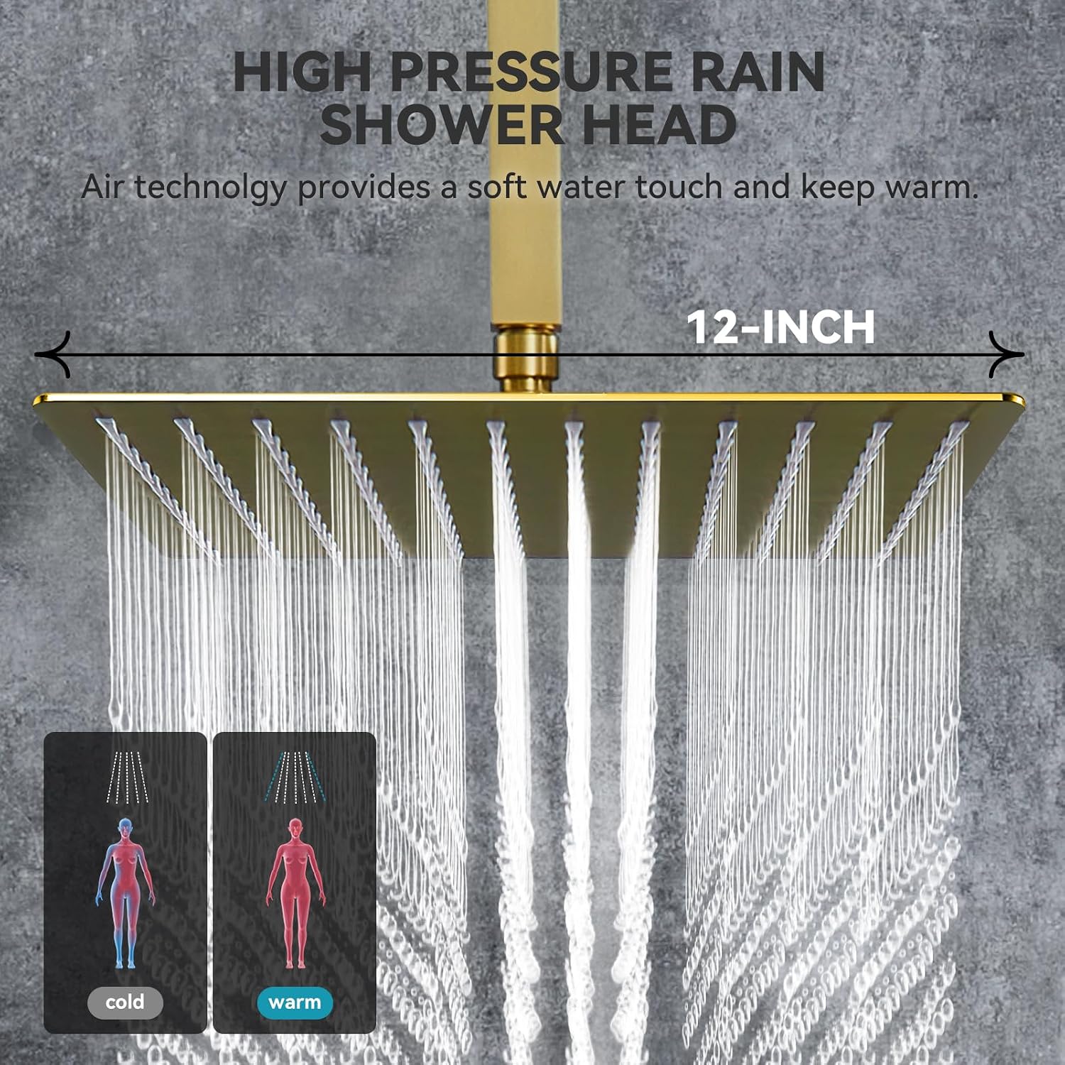 Rain Shower System With Complete 6 Pcs Body Sprays Jets And Pressured Balance Rough-in Valve,12Inch Rainfall Shower Head And Handheld, Modern Brushed Gold Ceiling Mount Shower Faucets Sets