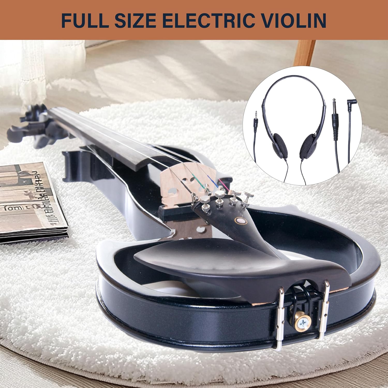 Cecilio Silent Electric Solid Wood Violin Kit with Ebony Fittings, Full Size 4/4 Electric Violin for Beginner and Professional Musicians, Black Metallic