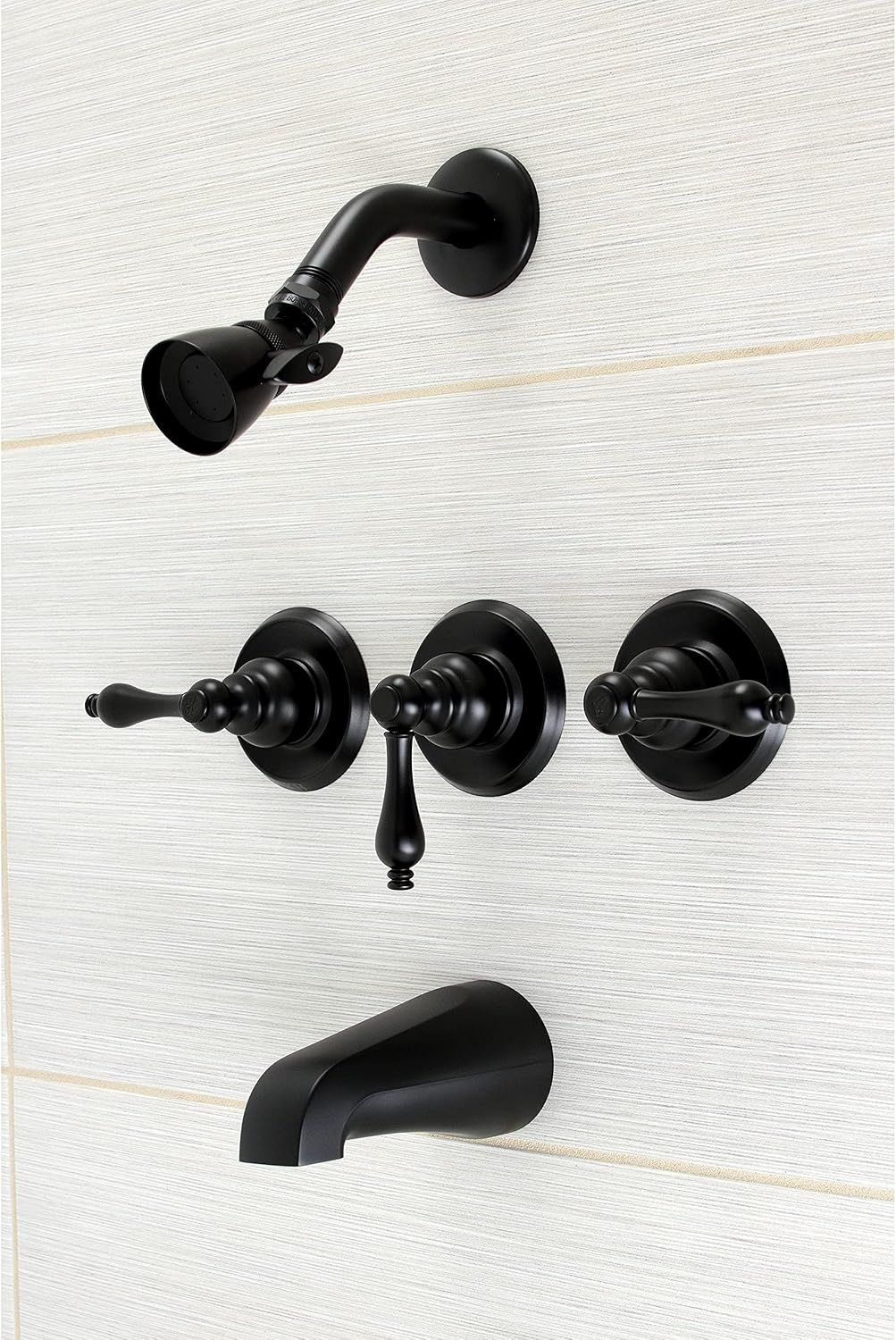 Kingston Brass KB230AL Victorian Triple-Handle Tub and Shower Faucet in Matte Black