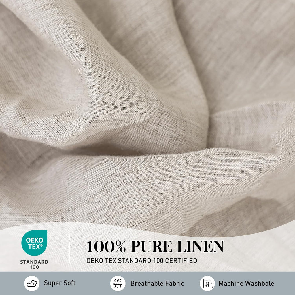 Simple&Opulence 100% Pure Linen Sheet Set Twin Size, Natural French Flax Solid Color 3 Pcs Washed Breathable, Farmhouse Bedding (1 Flat Sheet,1 Fitted Sheet,1 Pillowcase)-Embroidery Linen
