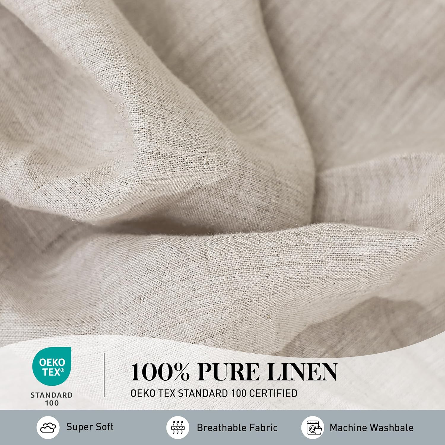Simple&Opulence 100% Pure Linen Sheet Set Full Size, Natural French Flax Solid Color 4 Pcs Washed Breathable, Farmhouse Bedding (1 Flat Sheet,1 Fitted Sheet,2 Pillowcases)-Embroidery Linen