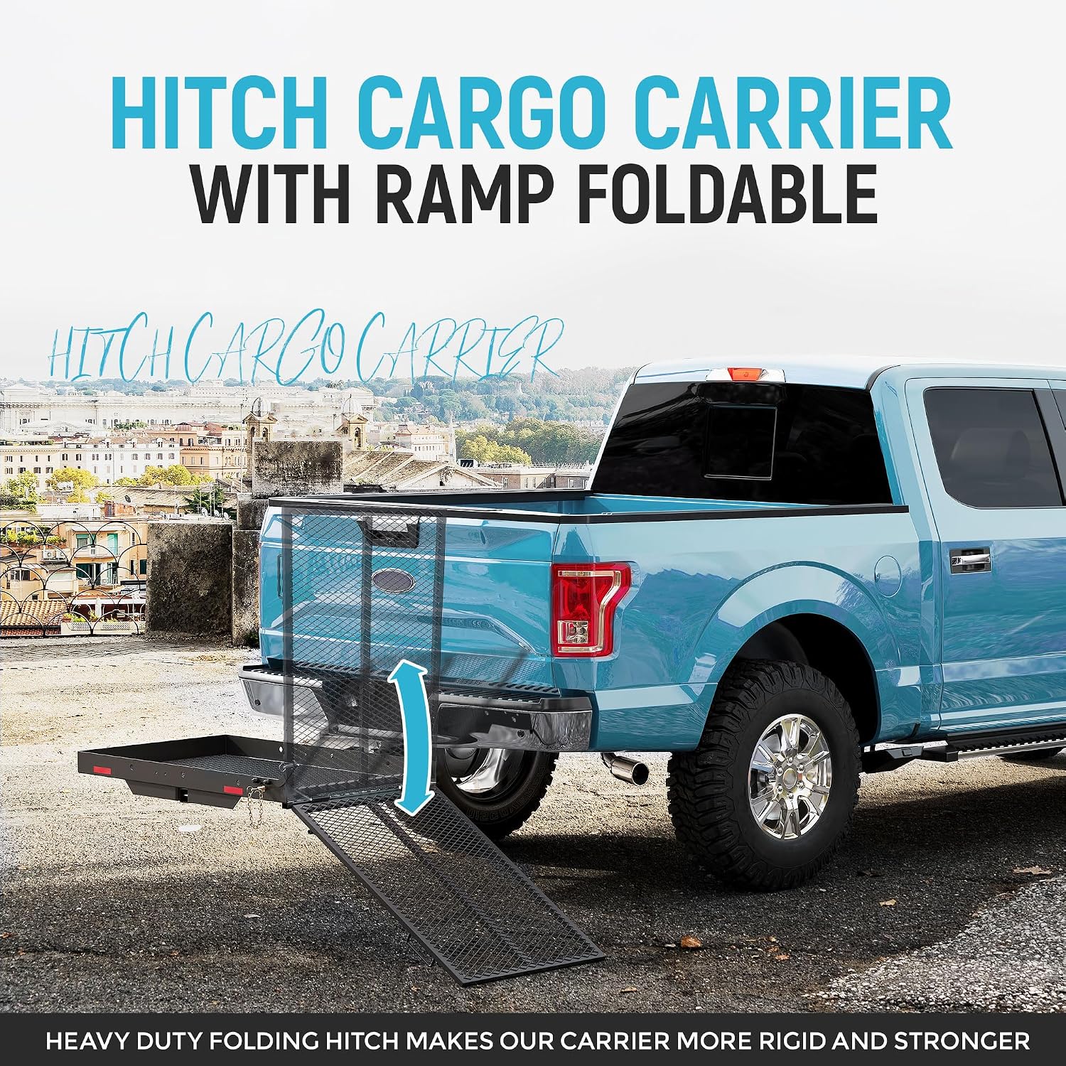 ECOTRIC 46.2 X 26.8 X 38.7 Inch Hitch Cargo Carrier W/Ramp Foldable 500 Lbs Trailer Hitch Mount Steel Wheelchair Carrier Mobility Scooter Ramp 2' Hitch Receiver for Snow Blower SUV Truck Van Car