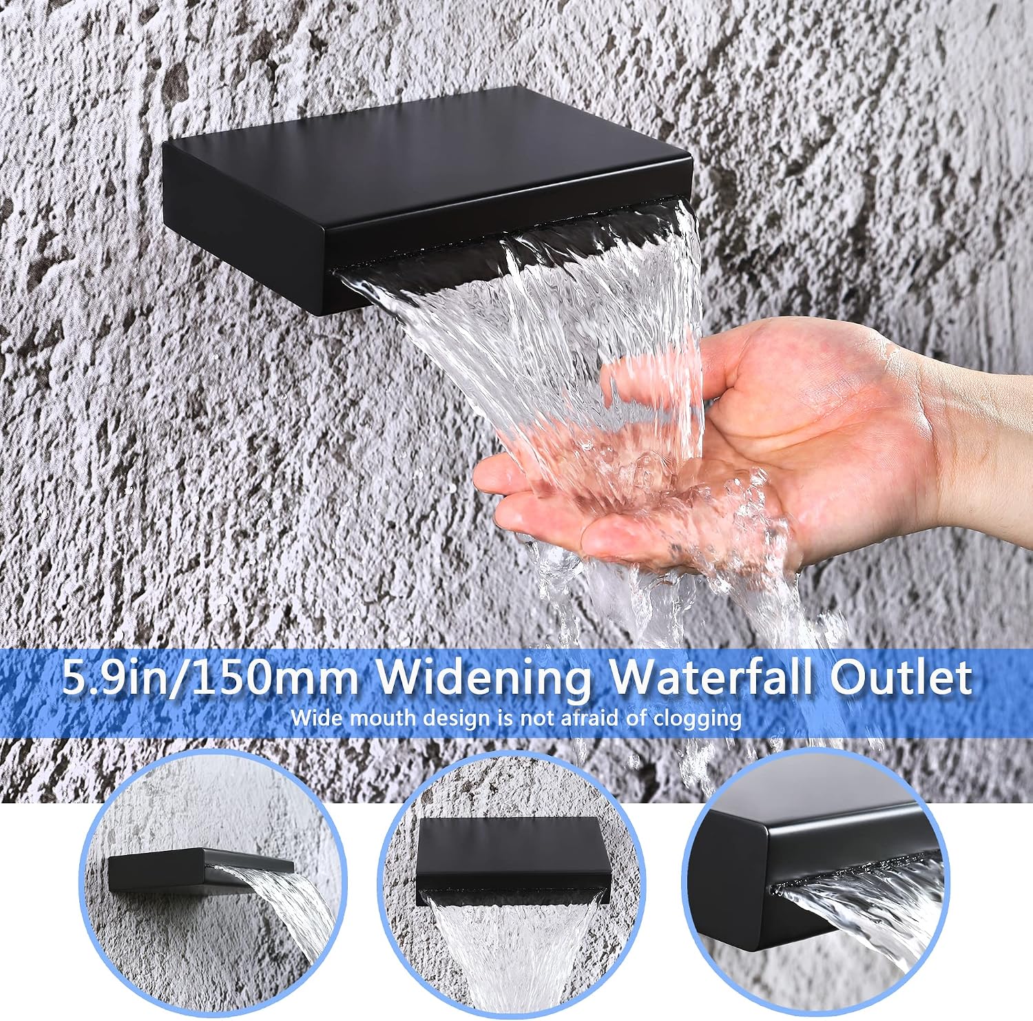 SKOWLL Shower System with Tub Spout Bathroom Tub and Shower Faucet Combo Wall Mount 12 Inch Black Shower Head and Handle Set, Display Shower Valve Kit Rough-in Valve and Trim Included