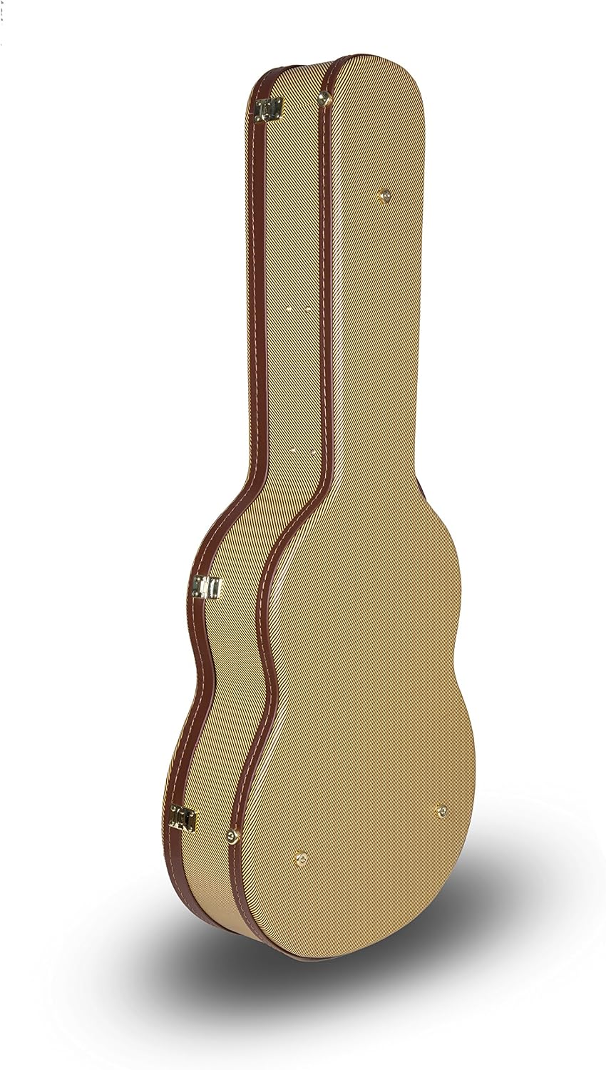 Crossrock Wooden Classical Guitar Case for 4/4 Full Size | Arched Top Design, Plush Interior, Metal Latches, Storage Compartment – Durable Hard Shell-Vintage Tweed(CRW600CTW)