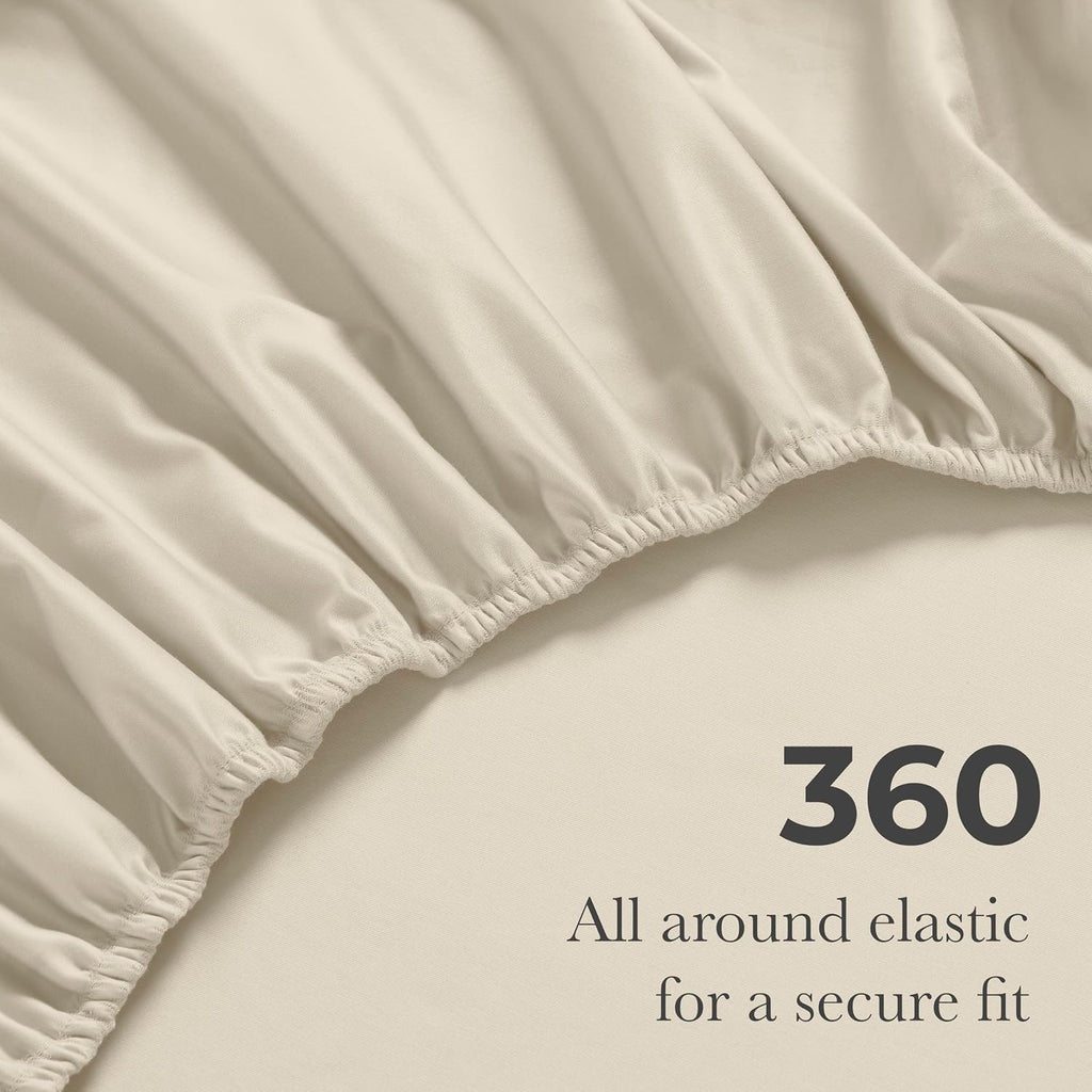Superior Egyptian Cotton 4 Piece Sheet Set, 650 Thread Count, Modern Design, Sustainable Sheets, Ultra-Soft Basics, Solid, Deep Pocket Fitted Sheet, Flat Sheet, Pillowcases, California King, Ivory
