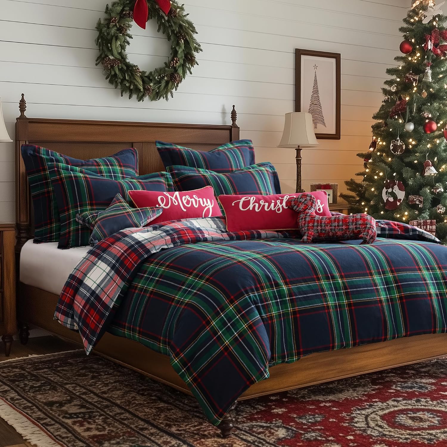 Levtex Home - Spencer Plaid Navy - Twin Comforter Set (68x88in.) + One Sham (20x26in.)- Plaid - Red Green White - Reversible - Cotton