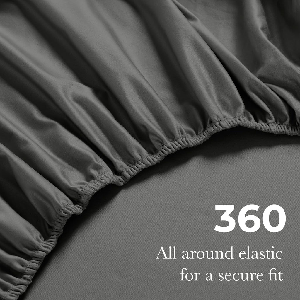 Superior Egyptian Cotton 4 Piece Sheet Set, 650 Thread Count, Modern Design, Sustainable Sheets, Ultra-Soft Basics, Solid, Deep Pocket Fitted Sheet, Flat Sheet, Pillowcases, California King, Grey