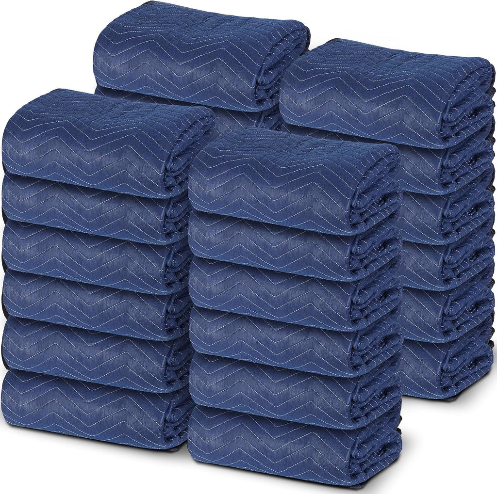 24 Moving Packing Blankets 80 x 72 Inches (35 lb/dz) Heavy Duty Moving Pads for Protecting Furniture Professional Quilted Shipping Furniture Pads (Dark Blue 24PCS)