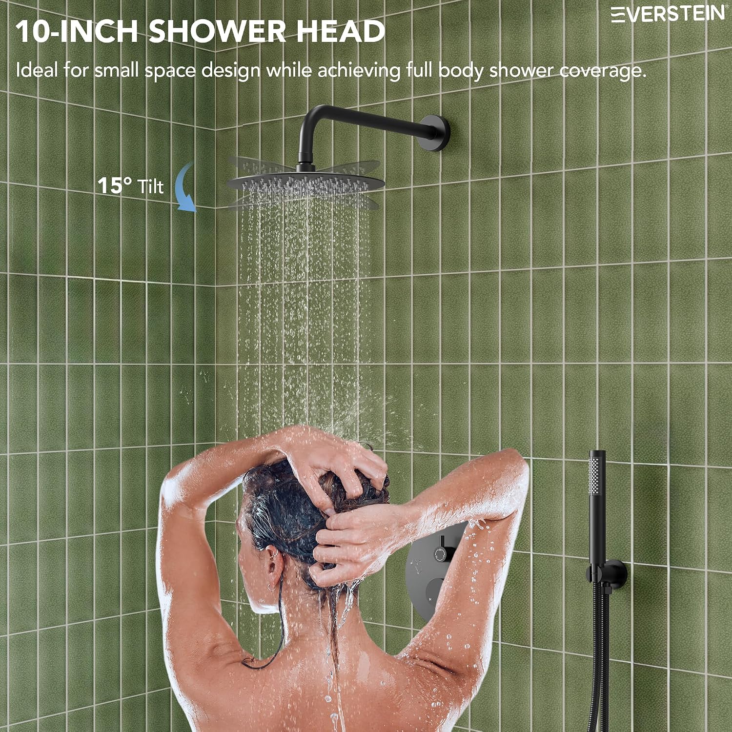 10' High-Pressure Rainfall Shower System with Handheld Spray, Wall Mount Bathroom Shower Faucet Set with Tub Spout (Matte Black)