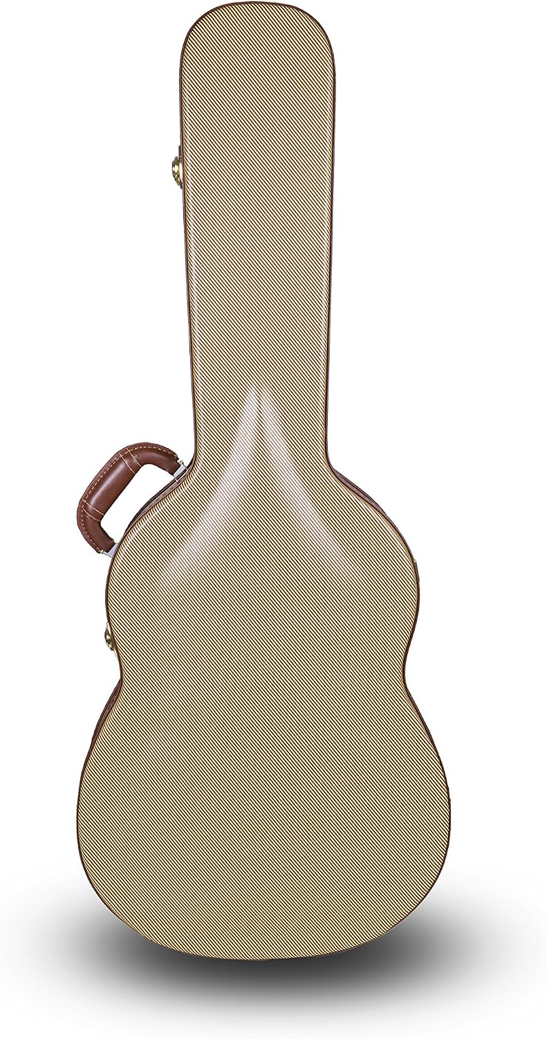 Crossrock Wooden Classical Guitar Case for 4/4 Full Size | Arched Top Design, Plush Interior, Metal Latches, Storage Compartment – Durable Hard Shell-Vintage Tweed(CRW600CTW)