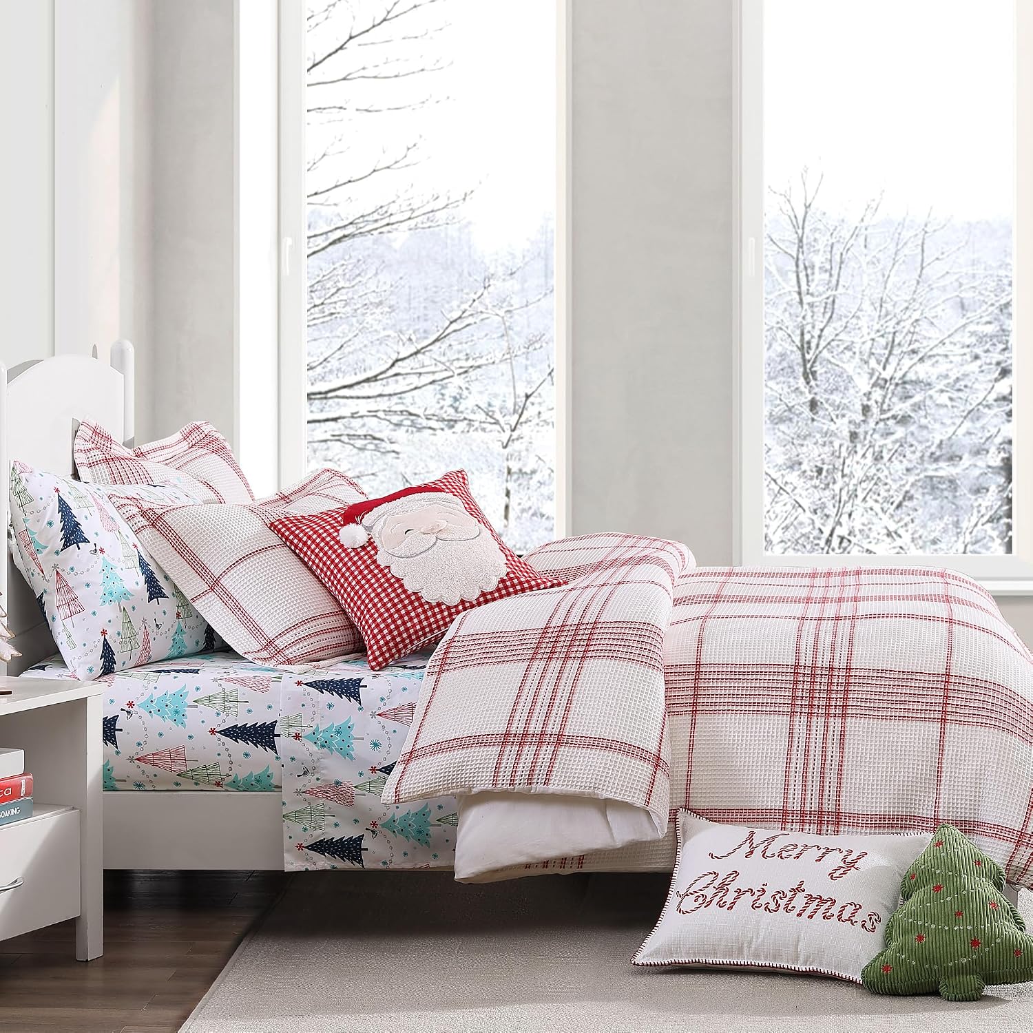 Levtex Home - Peppermint Plaid Comforter Set - Twin Comforter + One Standard Pillow Cases - Red, Cream - Waffle Plaid - Comforter (68 x 88in.) and Pillow Case (26 x 20in.) - Cotton