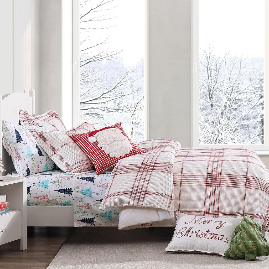 Levtex Home - Peppermint Plaid Comforter Set - Full/Queen Comforter + Two Standard Pillow Cases - Red, Cream - Waffle Plaid - Comforter (90 x 94in.) and Pillow Case (26 x 20in.) - Cotton