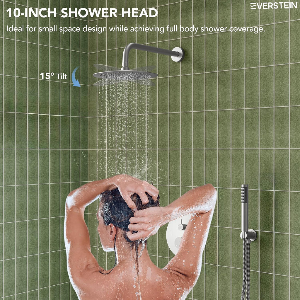 10' High-Pressure Rainfall Shower System with Handheld Spray, Wall Mount Bathroom Shower Faucet Set with Tub Spout (Brushed Nickel)