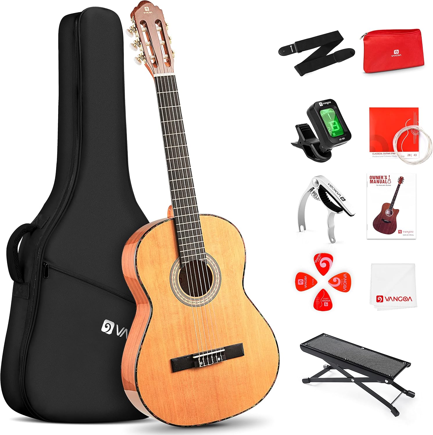 Classical Guitar Full Size 4/4 Spanish Style Classical Guitarra, 39 Inch Nylon Strings Guitar Ideal for Beginner Adults, Cedar Top, by Vangoa