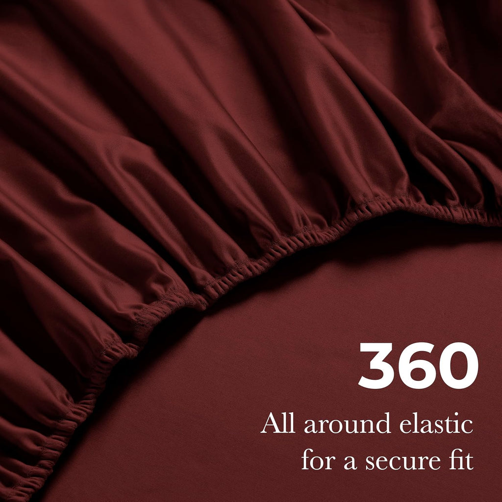 Superior Egyptian Cotton 4 Piece Sheet Set, 650 Thread Count, Eco-Friendly, Sustainable Sheets, Ultra-Soft Basics, Solid, Deep Pocket Fitted Sheet, Flat Sheet, Pillowcases, California King, Burgundy