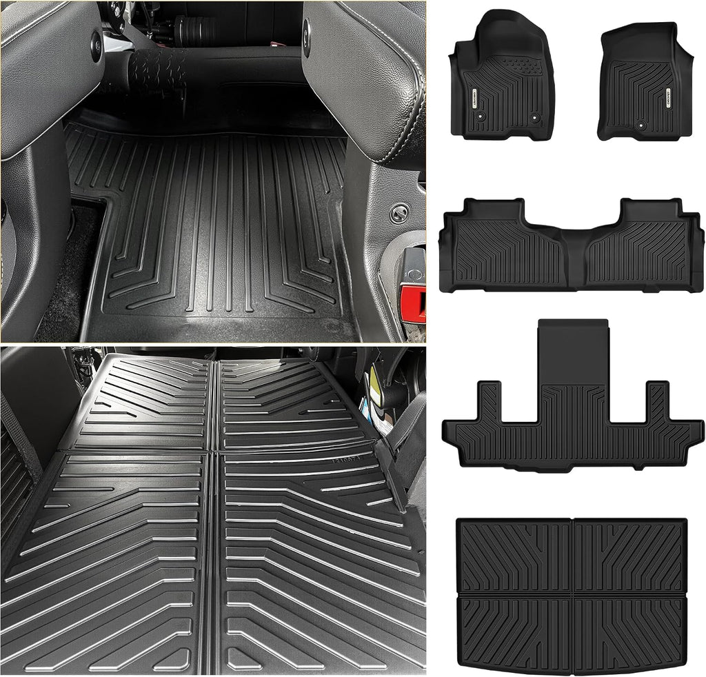 OEDRO Floor Mats & Cargo Mat Fit for 2021-2026 Chevrolet Suburban / 2021-2026 GMC Yukon XL 7-Seater, TPE All Weather 3 Row Floor Liners and Cargo Liners, Black